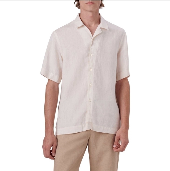 BUGATCHI Shaped Fit Short Sleeve Linen Button-Up Camp Shirt Size M - Picture 5 of 16